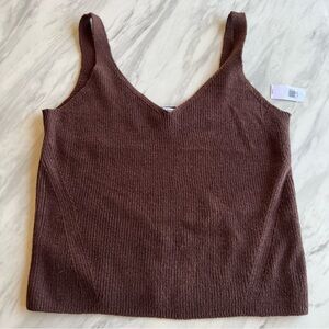 Brown ribbed knit cami top with V-neck. Never worn, tags still on!